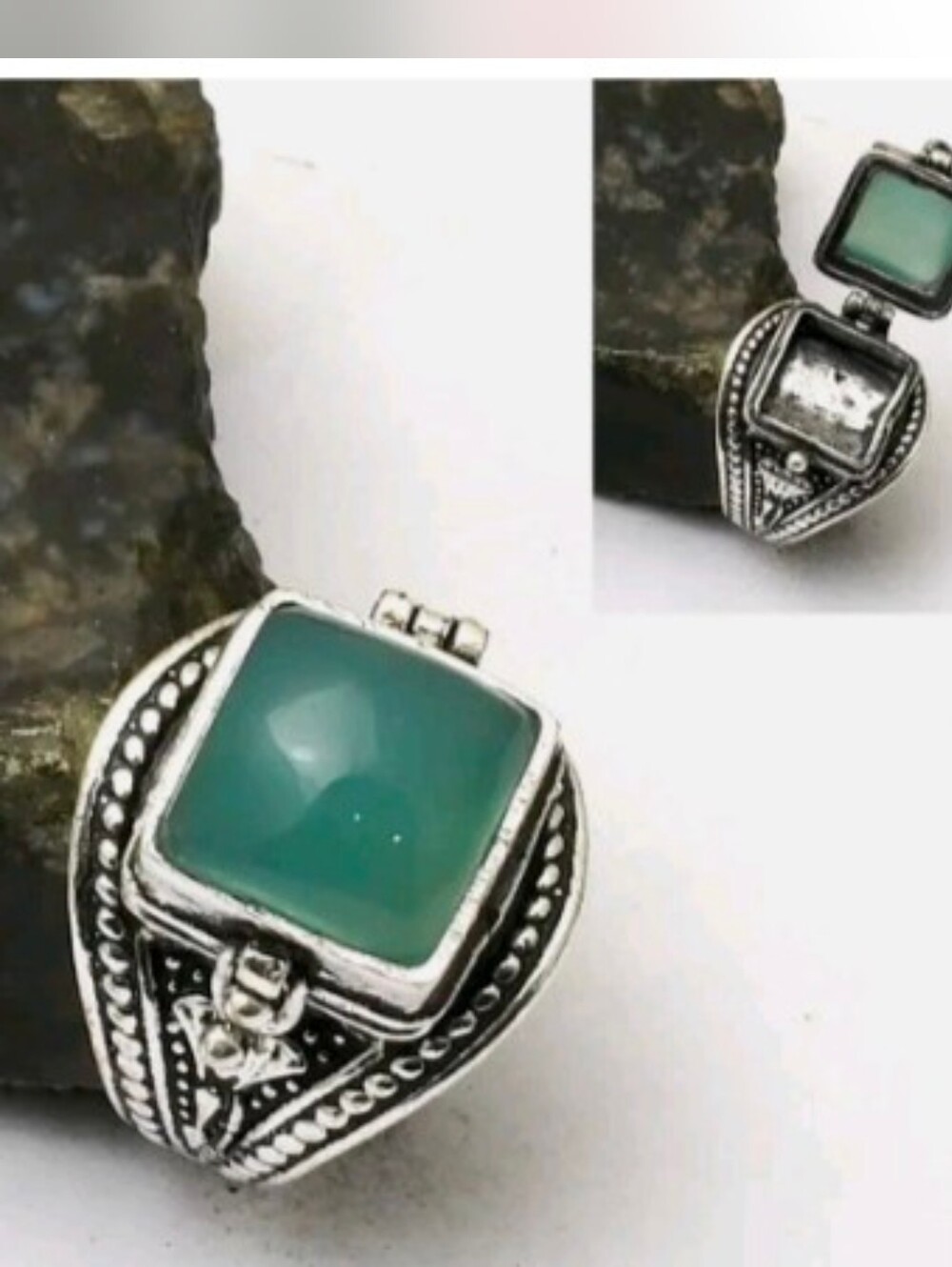 Handcrafted Chalcedony Poison Locket Ring (6.25)